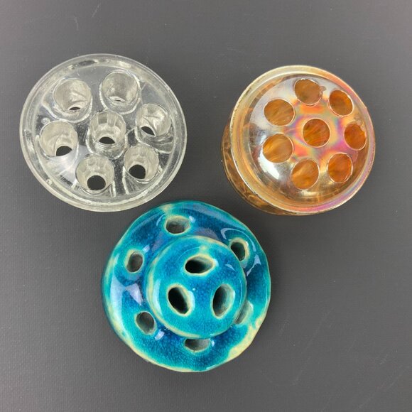 Vintage Flower Frogs Set Of 3 Clear, Carnival Glass, Ceramic - Picture 13 of 16